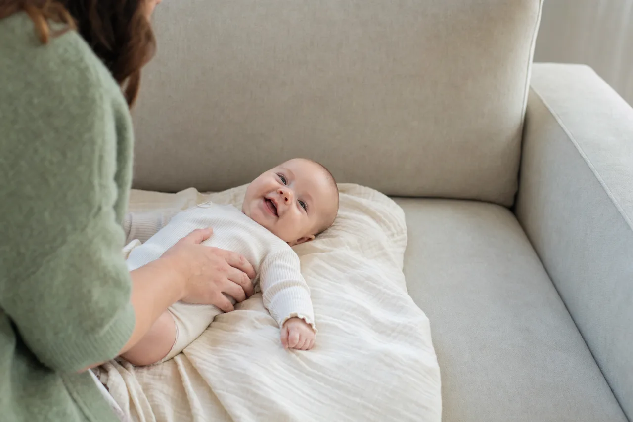 A pediatric home visit in a family's living room